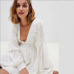 White mini long sleeve free people dress